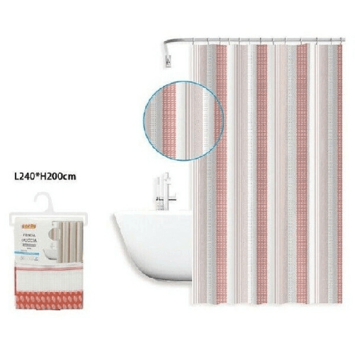 Cleafe-tenda Doccia Antimuffa Impermeabile 240x200 Cm Con Anelli Bagno 59814 Righe Rosa -