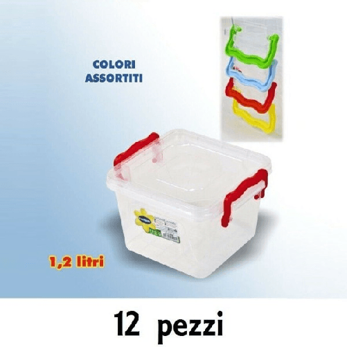 Trade Shop Traesio-set 12 Contenitori Plastica 1200ml Cibo Alimenti Frigorifero Quadrati Manici -