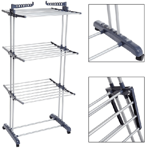 Trade Shop Traesio-stendibiancheria Verticale A Torre Pieghevole A Torre Salvaspazio 3 Piani Ruote -