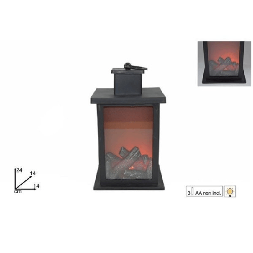 Lanterna Con Fuoco Led Batteria 14 X 24 Cm Caminetto Decorativo Natale -