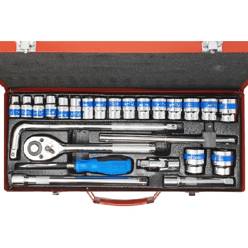 Trade Shop Traesio-set 25 Pezzi Chiavi A Bussola Con Cricchetto Socket 1/2" Accessori -