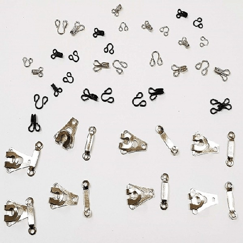 Set 24 Paia Uncinelli Gancetti Acciaio Nero Per Sarta Pantaloni Jeans Reggiseno -