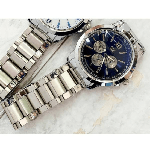Trade Shop Traesio-orologio Da Polso Zcc Uomo Cronografo Acciaio Moda Elegante Silver Quadrante Blu -