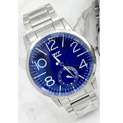 Trade Shop Traesio-orologio Da Polso Zcc Uomo Analogico Acciaio Silver Crono Elegante Quadrante Blu -