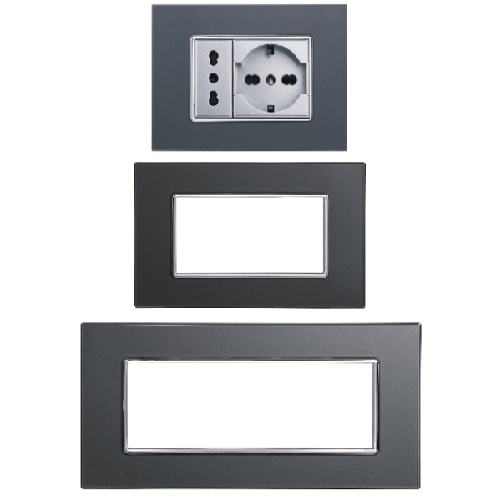 Trade Shop Traesio-placca Cristal 3 4 6 M Acciaio Scuro Effetto Vetro Compatibile Bticino Axolute -