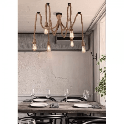 Lampadario Ragno Sospensione 6 Corde Portalampada E27 Lampada Country Retro B59-6 -