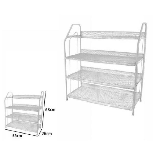 Scarpiera Porta Scarpe 4 Ripiani Piani In Metallo Bianco Mobile Salvaspazio -