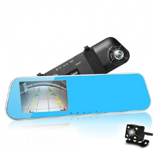 Trade Shop Traesio-specchietto Retrovisore Dvr Monitor Hd 4.3" Lcd Telecamera Retromarcia Auto -