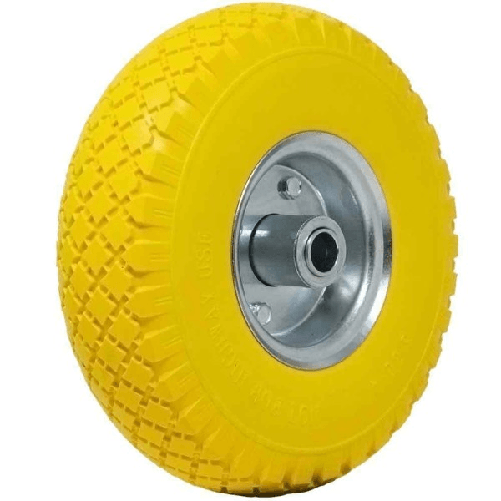 Trade Shop Traesio-ruota Piena Antiforatura Pu Gialla Carrello Carriola 25cm Cerchio In Acciaio -
