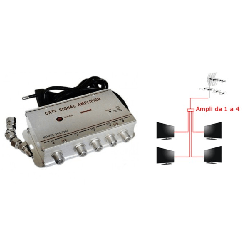 Trade Shop Traesio-amplificatore Segnale Tv Sdoppiatore Antenna 4 Uscite Digitale Terrestre -