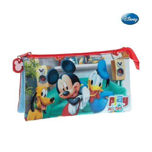 Astuccio 3 Posti Chiusura Zip Portapenne Porta Matite Pvc Mickey Topolino Disney -