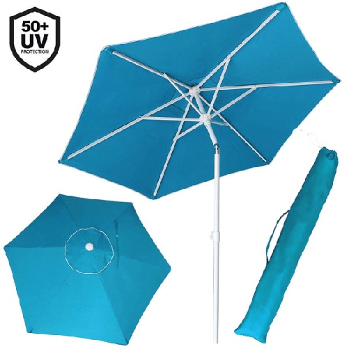 Trade Shop Traesio-ombrellone Mare Spiaggia Giardino Acciaio Inox Grande 210cm Azzurro Con Custodia -