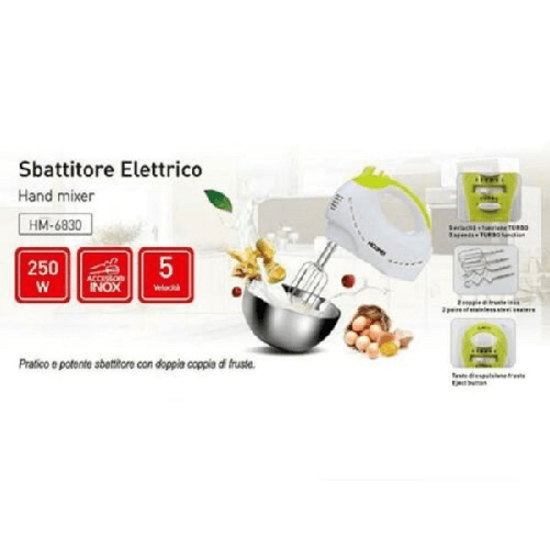 Sbattitore Elettrico 250 Watt Con Doppio Set Di Fruste 5 Velocità Hoomei Hm-6830 -