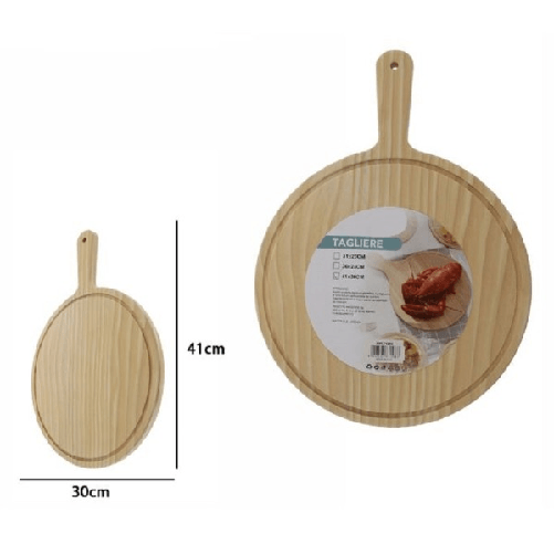 Tagliere Legno Rotondo Affetta Pane Salumi Carne Pizza Con Manico 41x30cm 74198 -