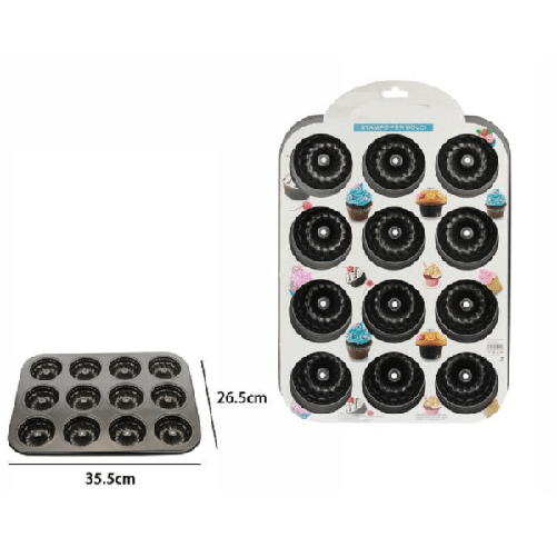 Trade Shop Traesio-stampo Teglia Vassoio Antiaderente 12 Muffin Ciambelle Cupcake Dolci Budino 59941 -
