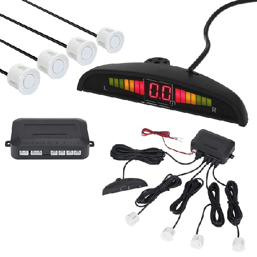 Kit 4 Sensori Parcheggio Per Auto Retromarcia Posteriori Bianchi Con Led Display -