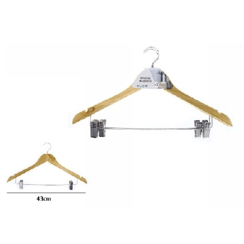 Set 2 Grucce Stampelle Appendino In Legno Con Pinze Pantaloni Giacca Gonne 71361 -