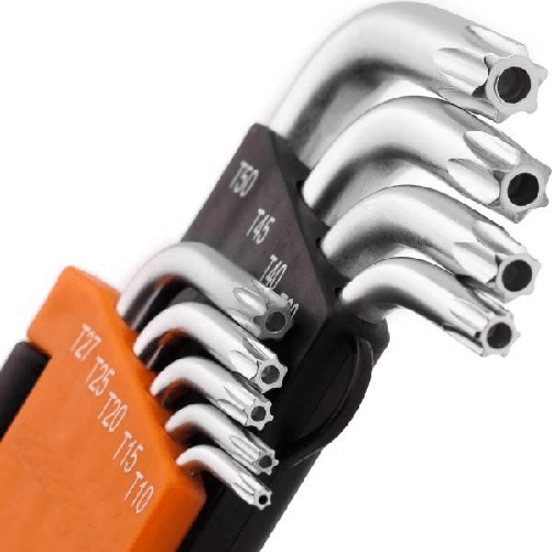 Trade Shop Traesio-set Kit 9 Chiavini Torx Forati T10-t50 Angolate Stella Brugola Chromo Vanadio -
