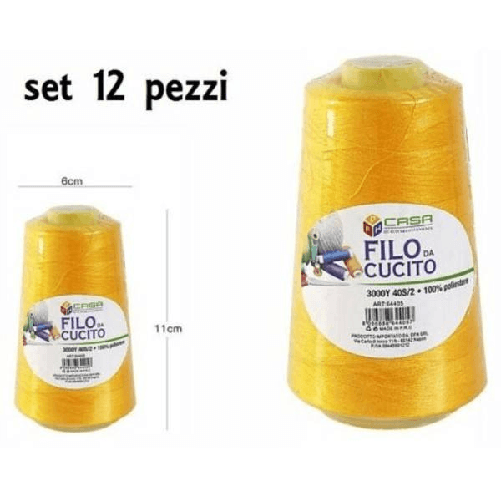 Trade Shop Traesio-set 12 Pz Filati A Cono Filo Poliestere Cucito 3000y 40s/2 Ocra Gomitolo Cotone -
