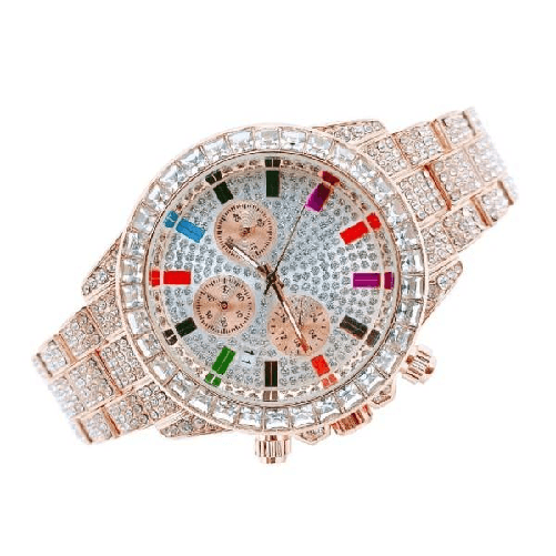 Orologio Polso Unisex Quarzo Acciaio Calendario Diamond Brillantini Strass Rosa -