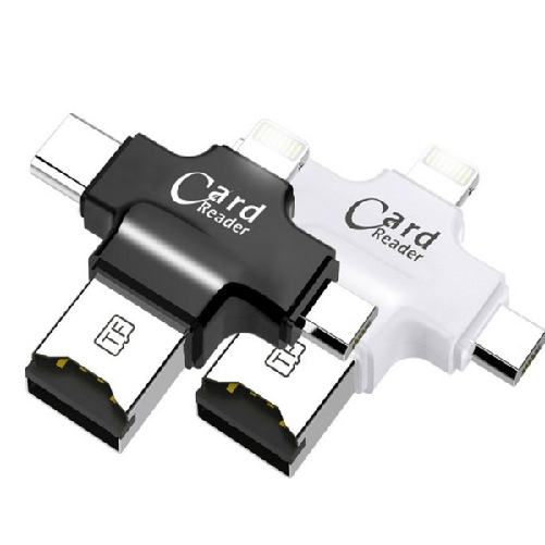 Trade Shop Traesio-lettore Schede 4 In 1 Microsd Android Ios Windows Pc Card Reader Fat32 Bianco -