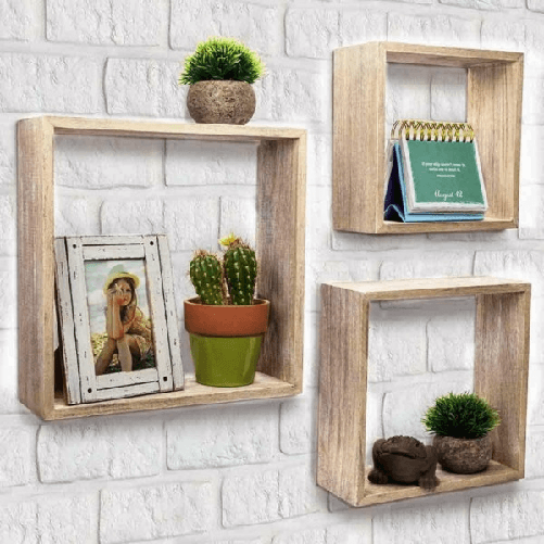 Set 3 Mensole Da Parete Moderne Design Cubo Mensola Scaffale In Legno Mdf Nature -
