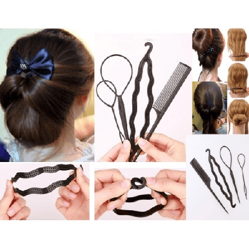 Set 4 Accessori Pettine Clip Fermacapelli Per Chignon Trecce Coda Acconciatura -