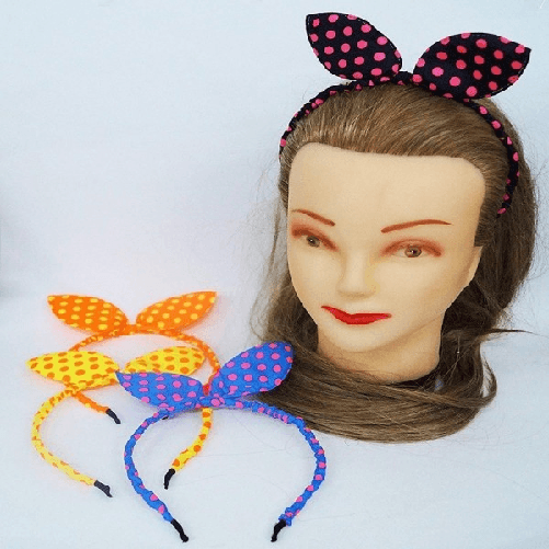 Trade Shop Traesio-set 2pz Cerchietti Retro' Pois Orecchie Fermacapelli Plastica Tessuto Accessori -