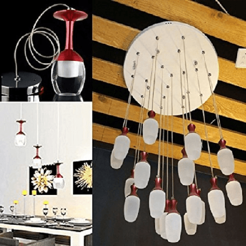 Trade Shop Traesio-lampadario 20 Pendenti Lampada Calice Rosso A Soffitto Luce Led Pendente Portalampada -