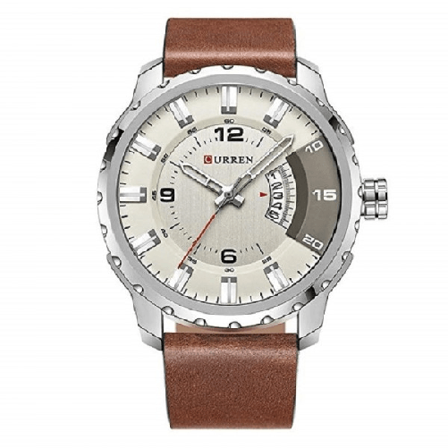 Trade Shop Traesio-orologio Da Uomo Marca In Vera Pelle Marrone Band Curren Al Quarzo Black8245 -