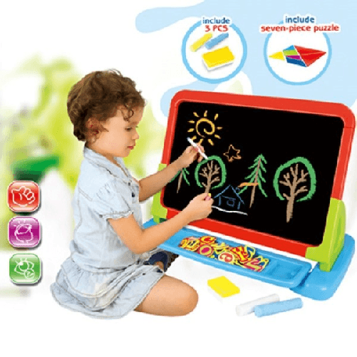 Lavagna Con Supporto Da Tavolo O Pavimento Con Accessori Puzzle Lettere Numeri -