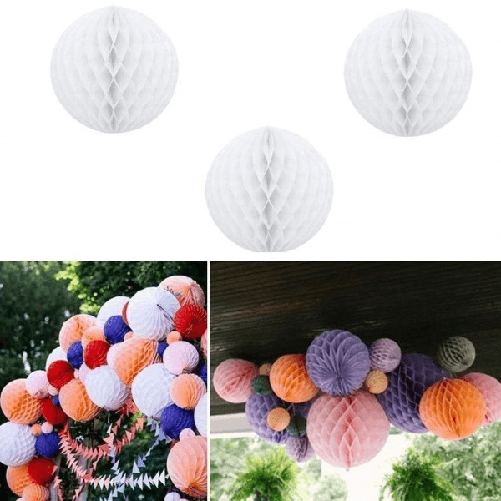 Set 3 Pezzi Pendente Pon Pon Bianco Palla Addobbo In Carta 25 Cm Lanterna -