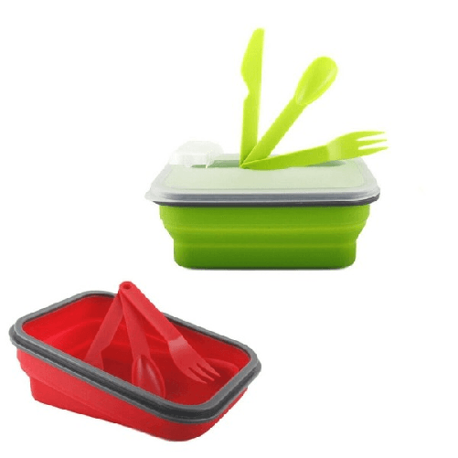 Trade Shop Traesio-contenitore Cibo Pieghevole Silicone Scatola Porta Pranzo Posate Lavoro -
