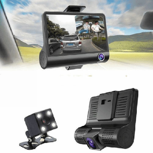 Telecamera Dvr Per Auto Camper Full Hd 1080p 3 Telecamere Interna Esterna Lcd 4' -