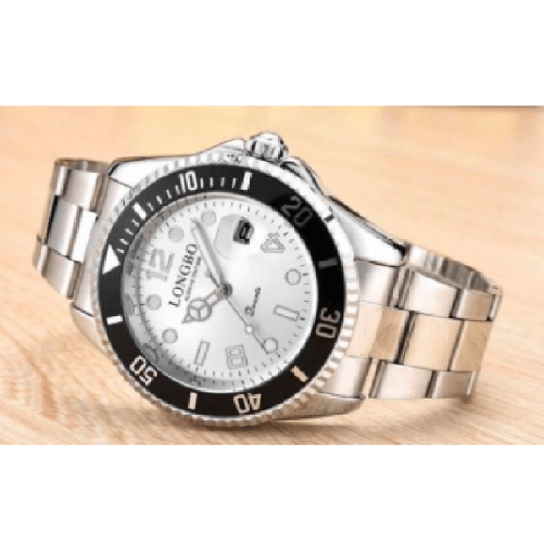 Orologio Polso Longbo 80430g Uomo Quarzo Impermeabile Data Elegante Silver Nero -