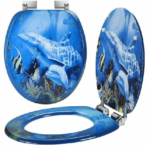 Trade Shop Traesio-copriwater Universale Con Stampa Delfini Oceano Copri Tavoletta Wc Bagno Legno - 3,5