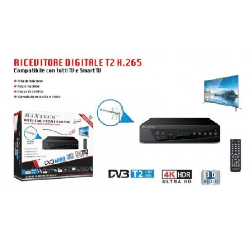 Trade Shop Traesio-ricevitore Digitale Terrestre T2 H.265 Decoder Tv Smart Tv Dg-t003 Telecomando -
