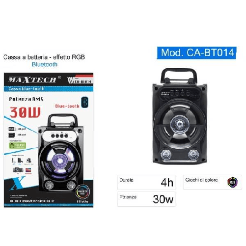 Maxtech-cassa Portatile Altoparlante Bluetooth Speaker Luci Rgb A Batteria 30w Ca-bt014 -