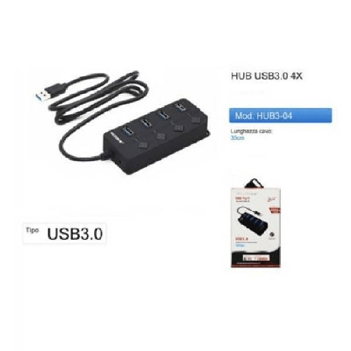 Maxtech-hub 4 Porte Usb 3.0 Adattatore Di Alimentazione Per Laptop Desktop Hub3-04 -