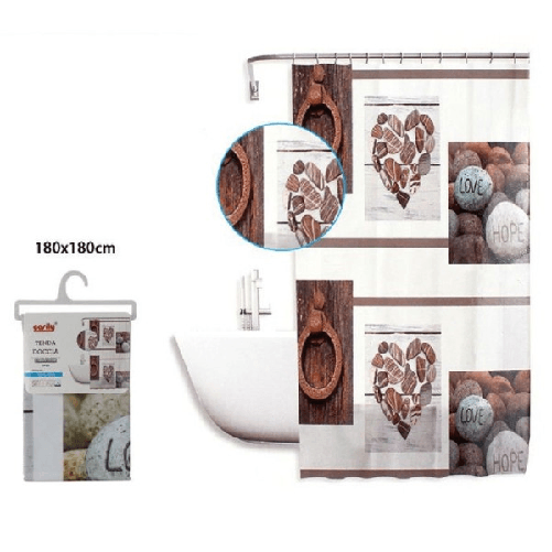 Cleafe-tenda Doccia Antimuffa Impermeabil 180x180cm Con Anelli Bagno Cuori Pietre 59531 -