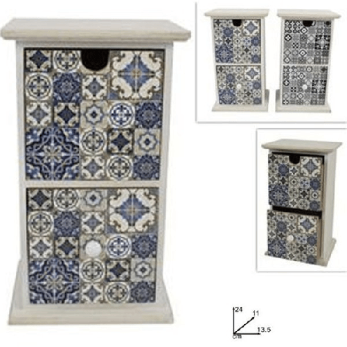 Porta Oggetti Cassettiera Colonna Con 2 Cassetti Legno Country Chic Arredamento -