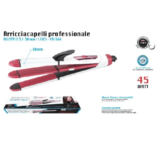 Maxtech-arricciacapelli Professionale Piastra 3in1 Pi-ca014 Capelli Mossi Lisci Frise 45w -