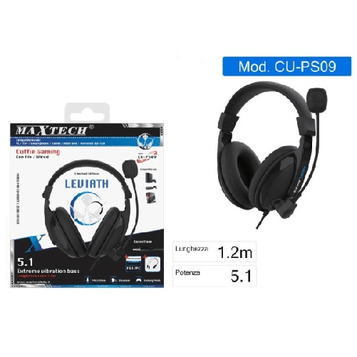 Maxtech-cuffie Gaming Da Gioco Con Filo Microfono Per Pc Ps4 Xbox One Smartphone Cu-ps09 -