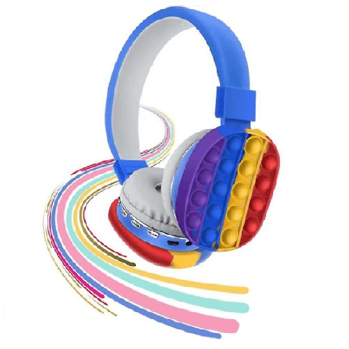 Cuffie Popit Blu Bambini Wireless Radio Bluetooth Arcobaleno Pieghevole Sd Usb -