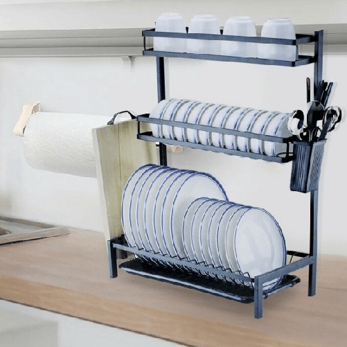 Scolapiatti Colapiatti Base Appoggio In Acciaio 3 Ripiani 42 X 25x 60 Cm Mj-6014 -