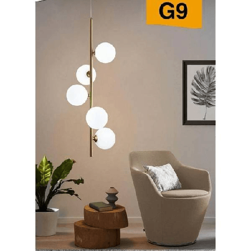 Trade Shop Traesio-lampadario A Sospensione Bronzo 5 Sfere Lampada Soffitto Con Stelo Verticale A95 -