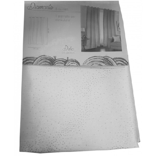 Trade Shop Traesio-tenda Bianca Glitter Diamante 140x280cm A Pannello Con 8 Anelli Per Arredo -