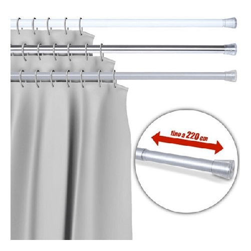 Barra Telescopica Per Tenda Da Doccia 125 Cm Fino A 220 Cm Alluminio Cromato -
