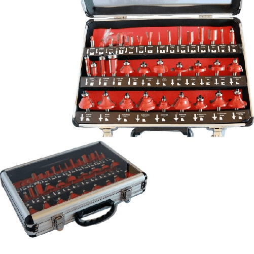 Trade Shop Traesio-set Kit 35 Pezzi Frese Per Legno Per Pantografo In Valigetta Di Alluminio 8mm -