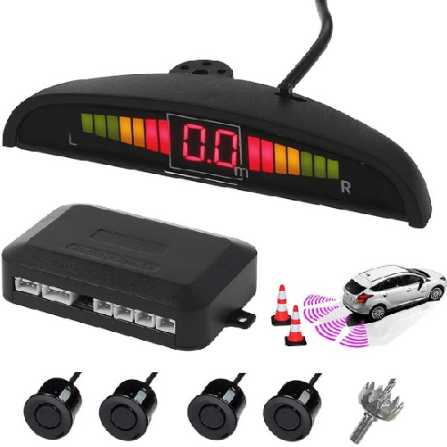 Kit 4 Sensore Di Parcheggio Con Display Led Auto Sensore Posteriore Allarme Nero -